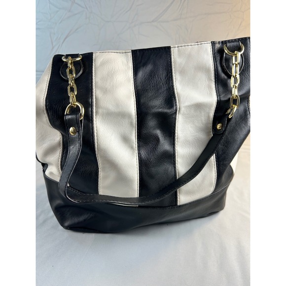 Christian Siriano for Payless Tote Bag Black White Striped Gold Chain New NWT - Picture 6 of 11
